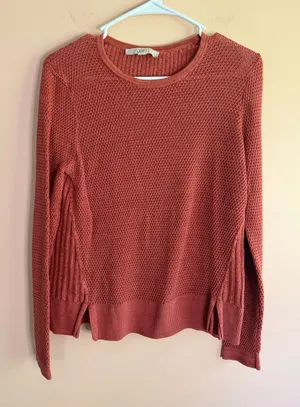 LOFT Rust Textured Crewneck Sweater thumbnail 1