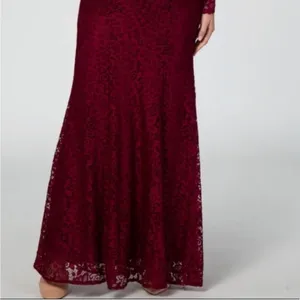 Maniju Burgundy Lace Floral Long Sleeve Off Shoulder Sweetheart‎ Maxi Dress thumbnail 4