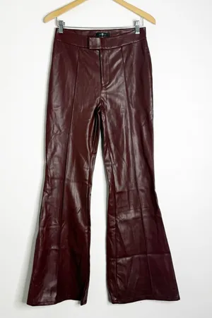 7 For All Mankind Burgundy Faux Leather Flare Pants Size Small thumbnail 1