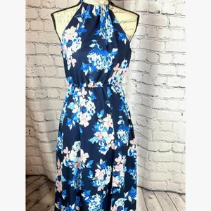 Floral Halter Neck Split Maxi Dress In Navy By Miss Floral L thumbnail 13