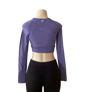 Gymshark Women’s Seamless Long Sleeve Crop Top Purple Size S Thumbholes Workout thumbnail 2
