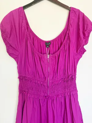 J. CREW Tiered Midi Cotton Poplin Fuchsia Dress Large thumbnail 6