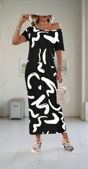 Black & White Abstract Maxi Dress – Size XL – NWT – Summer Outing Ready thumbnail 1