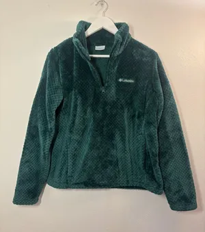 Columbia Plush Quarter-Zip Fleece Jacket Deep Forest Green Size Large thumbnail 1