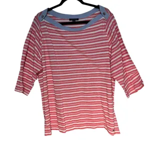 Tommy Hilfiger Womens Striped Knit Top Boat Neck‎ Button Detail Size 2X thumbnail 8