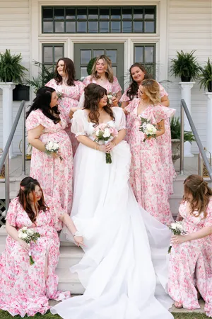 Azazie Bridesmaid Dress Chiffon Abstract Watercolor Floral Pink A6 thumbnail 3