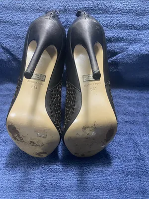 Badgley Mischka “July”Leather Black Laser-Cut Peep-Toe Stiletto Booties thumbnail 3