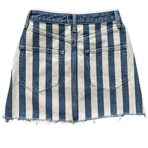 Abercrombie & Fitch Denim & White Striped Natural Rise Raw Hem Mini Skirt 26 2 thumbnail 8