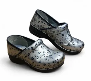 Dansko XP 2.0 Leopard Print Metallic Mule Clogs Silver Black EU 38 Comfort thumbnail 1