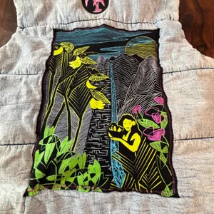 Marc New York Jeans Acid Wash Denim Puffer Vest Hawaiian Aloha Graphic‎ Small thumbnail 2