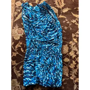 a.n.a A New Approach Blue Abstract Tie Dye Smocked Waist V-Neck Mini Dress S thumbnail 4