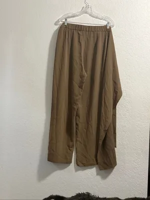Halara Flex High Waisted Tie Side Wide Leg Work Pants L Brown thumbnail 3