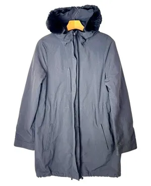 Comptoir Des Cotonniers Coat Women Large Black‎ Rabbit Fur Hood Parka Outdoor thumbnail 1