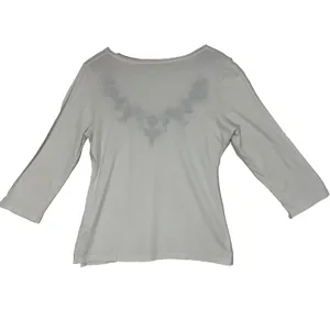 Garnet Hill Ivory Floral Embroidered 3/4‎ Sleeve Top Sz L Boho Feminine Casual thumbnail 3