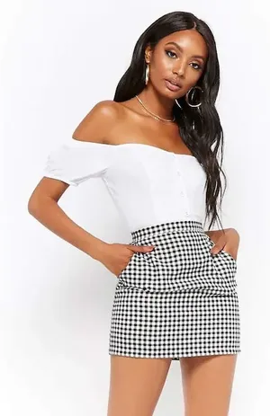 NWOT Forever 21 Black and White Gingham High Waisted Mini Skirt with pockets thumbnail 1