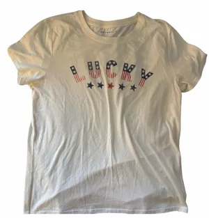 Lucky Brand White Tee with Patriotic 'LUCKY' Graphic thumbnail 1