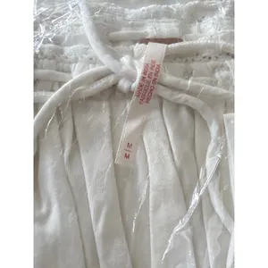 Free People Ivory Lace Trim Ruched Long‎ Sleeve Crop Top Tie Front Size Medium thumbnail 7