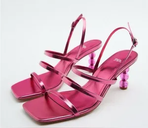 Zara Metallic Pink Strappy Heeled Sandals thumbnail 1