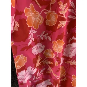 Pleione Pink & Orange Floral V- Neck Blouse Puff Sleeves Size M Coquette thumbnail 9