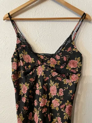 Zara Brown Maxi Slip Lingerie Style Print Dress Pink Floral Small thumbnail 4