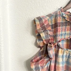 Old Navy Womens Shirt Blouse Multicolor Plaid Smocked cotton Blend Size XL thumbnail 5
