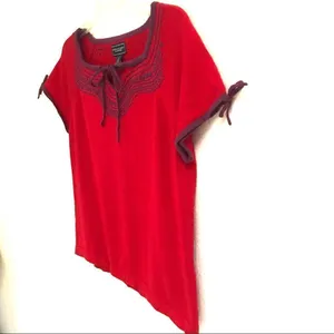 ‎American Eagle deadstock red cropped embroidered short sleeve sweater L thumbnail 2