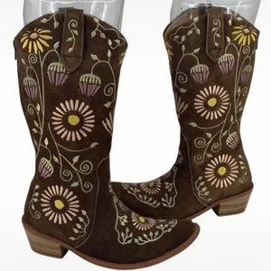 Agave Sky Vaquera Holly Suede Floral Embroidered Cowgirl Western Boots Size 6 thumbnail 1