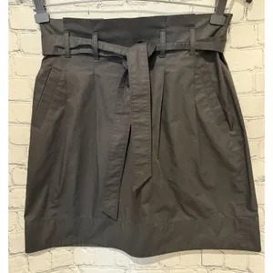 Ann Taylor Belted Pleated Skirt Women's Size 2 Black Elastic Waist Cotton thumbnail 1