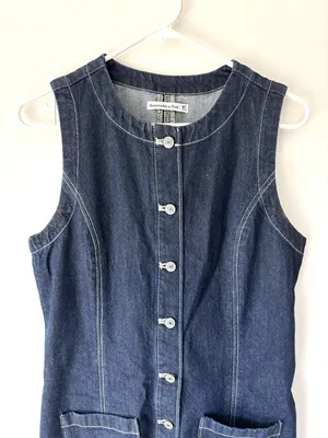 Abercrombie & Fitch Dark Denim Mini Dress Button Front Adjustable Back thumbnail 2