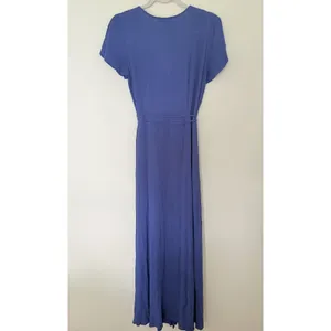 Lulus Heart of Marigold Denim Blue Wrap Flutter Sleeve Travel Maxi Dress Sz S thumbnail 3