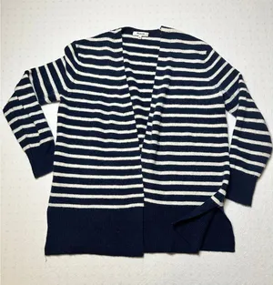 Madewell Navy White Striped Open Front Cardigan Sweater Merino Wool Alpaca S thumbnail 1
