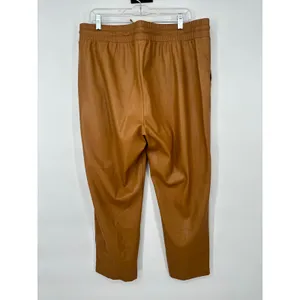 LOFT Faux Leather Joggers Women XL Brown Elastic‎ Waist Drawstring Pockets thumbnail 4