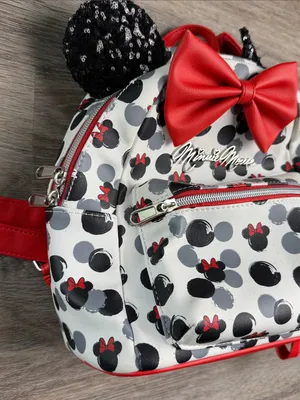 Loungefly Disney Minnie Mouse Mini Backpack Red Bow Black Sequin Ears Vegan thumbnail 7