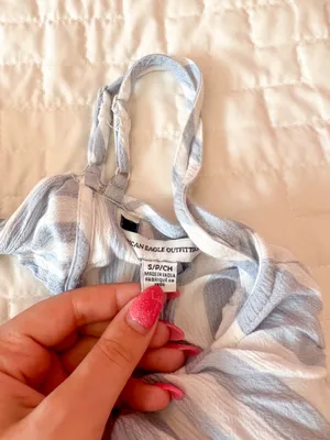 American Eagle Blue Striped Tie Back Romper Size Small thumbnail 3