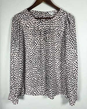 J. Crew Women's Peasant Blouse‎ in Light Pink with Dalmatian Dots Size Small thumbnail 1