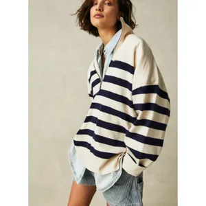 Free People Coastal Stripe Pullover Champagne Navy Combo Large thumbnail 8