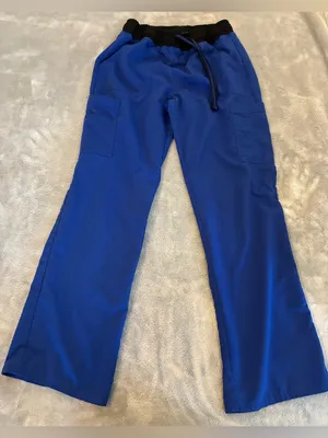 Scrubstar Brand Women’s Blue Cargo Jogger Scrub Pants/Black Waistband Size Small thumbnail 1