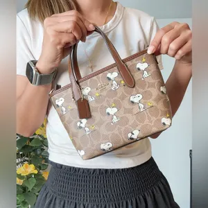 NWT Coach X Peanuts City‎ Mini Tote Bag In Signature Canvas with snoopy print thumbnail 9
