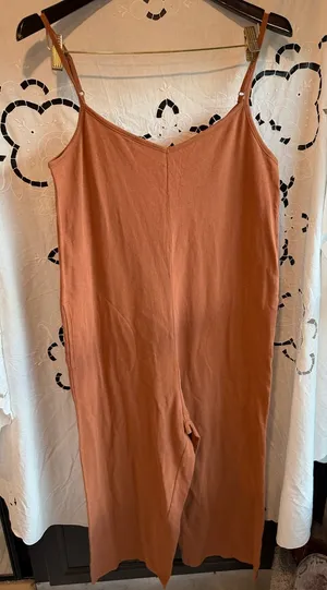 Coyuchi Solstice Organic Cotton Wide Leg Romper Jumpsuit Rust Small yoga soft thumbnail 1