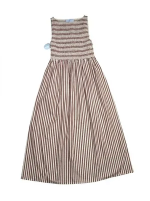 NWT Hill House Cosima Nap in Rust Stripe Cotton Smocked Dress M thumbnail 5