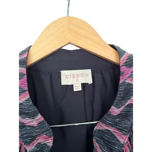 Ciebon Plisse Button Front Puff Sleeve‎ Ikat Dress Pink Purple Black Size 1X NEW thumbnail 4