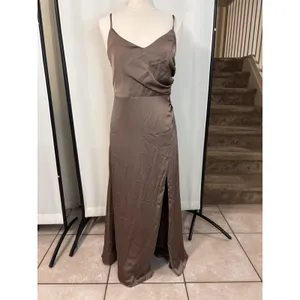 Birdy Grey women’s bridesmaid Catherine Dress Matte Satin brown champagne medium thumbnail 6