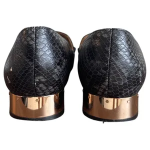 Tory Burch Jessa Horsehead Loafers Snake Patent Leather Black Gold 8.5 thumbnail 4