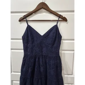 Crown & Ivy Navy Eyelet Midi Dress Sewing Down South Size 4 Preppy Coastal thumbnail 3