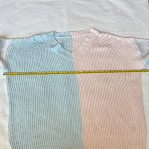 New Colorblock Baby Blue & Pink Sweater with Animal Print Sleeves Oversized S thumbnail 5