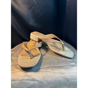 Sweet Life Helen Tan Woven Raffia Block Heel Thong Sandals Square Toe 7.5M thumbnail 5
