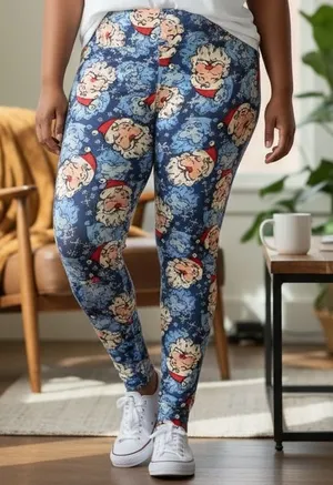 LuLaRoe Blue and White Santa Leggings Size TC2 thumbnail 1