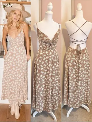 Lulus Picturesque Moments Brown Floral Print Strappy Maxi Dress xs thumbnail 14