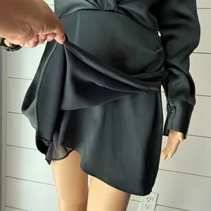 Zara Dark Green Long Sleeve Wrap Satin Dress Sz M thumbnail 7