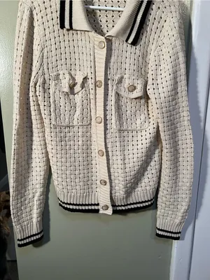 Heartloom Womens Sz Large Posey Cardi Cardigan Sweater Beige Black Marble Button thumbnail 7